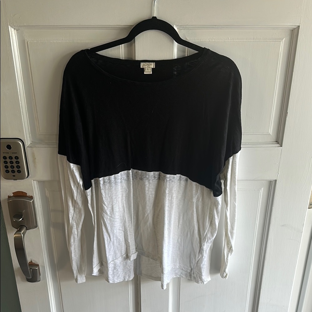 J. Crew Black and White Relaxed Crop Blouse